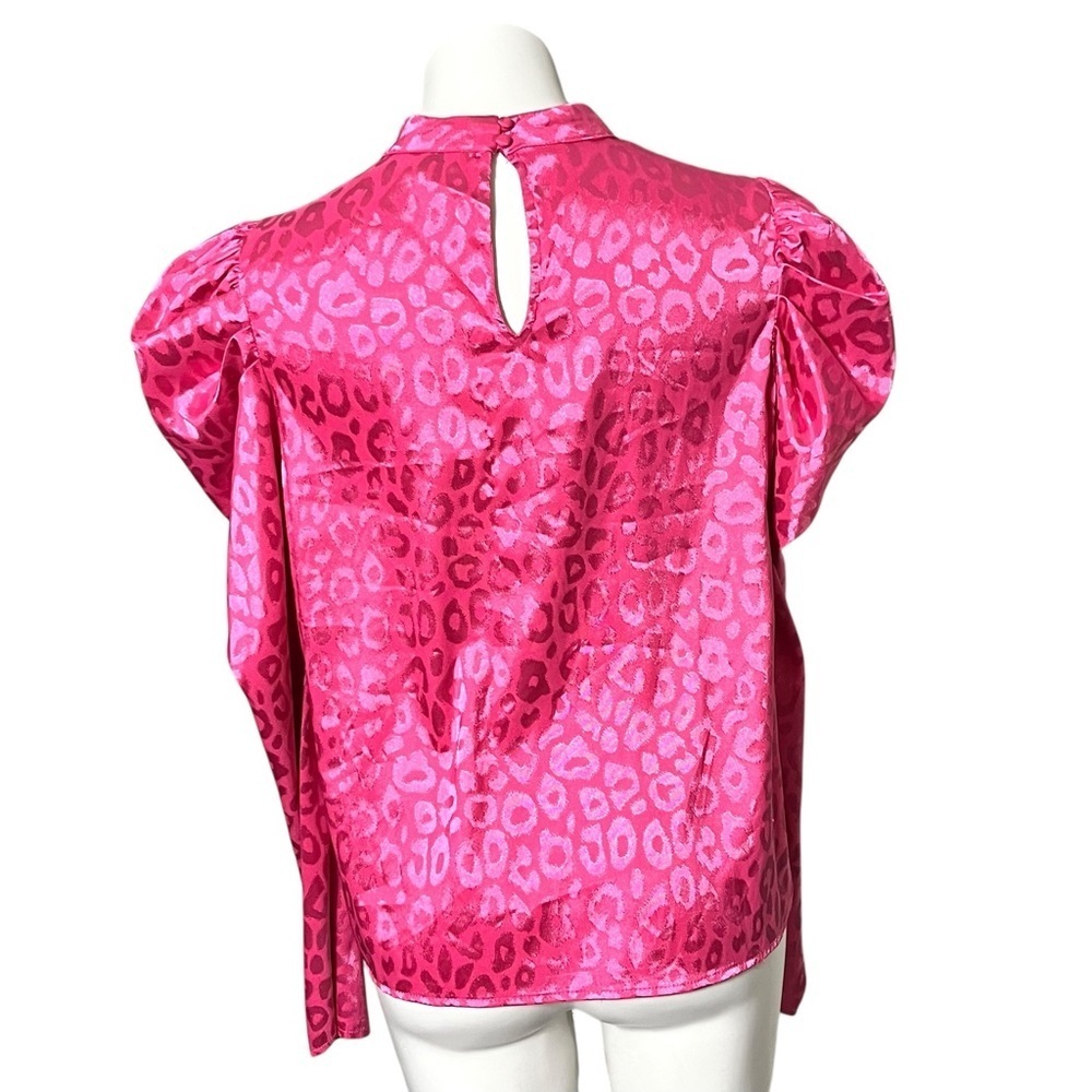 A.Calin For Flying Tomato Leopard Print Puff Sleeve Blouse Size Large Hot Pink - Picture 4 of 5